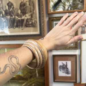 Vintage Chunky Large Wooden Bangle Bracelet Boho Hippie Jewelry Maximalist